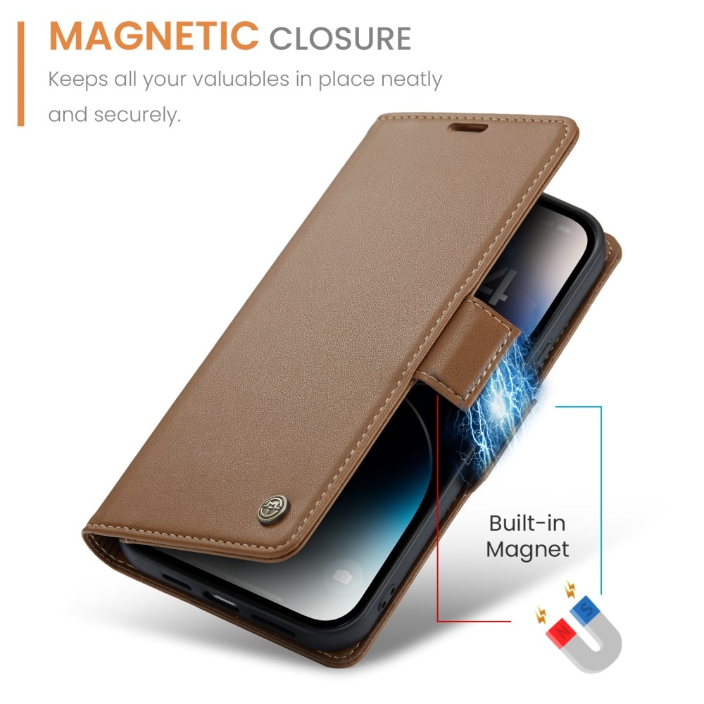 RFID-blocking Slim Lompakkokotelo iPhone 15 Pro ruskea
