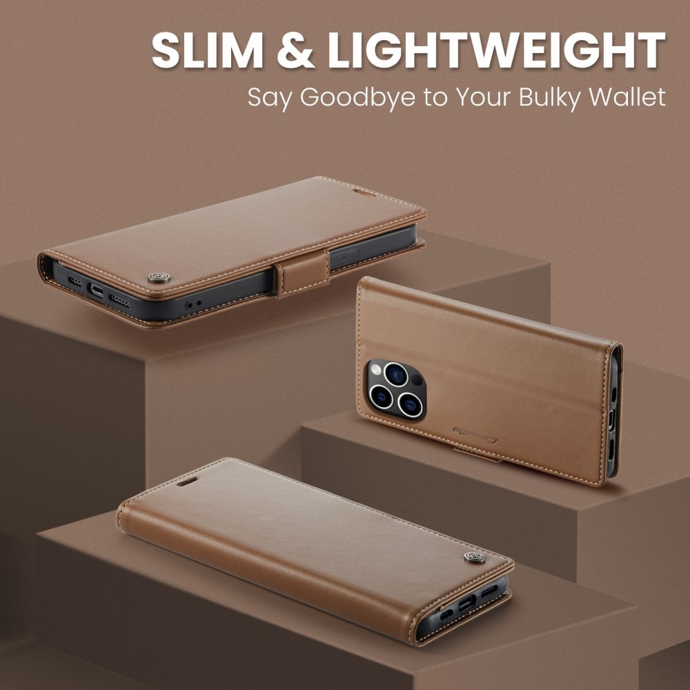 RFID-blocking Slim Lompakkokotelo iPhone 15 Pro Max ruskea