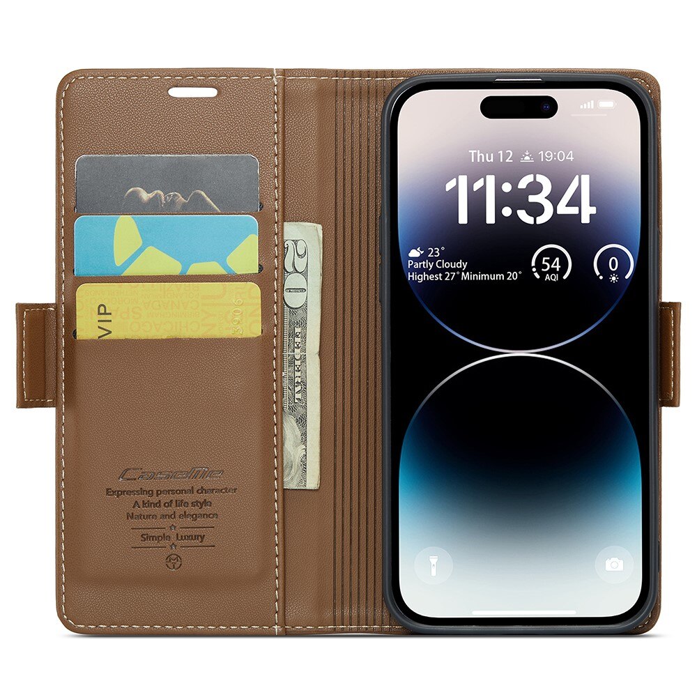 RFID Slim Lompakkokotelo iPhone 15 Pro Max Ruskea