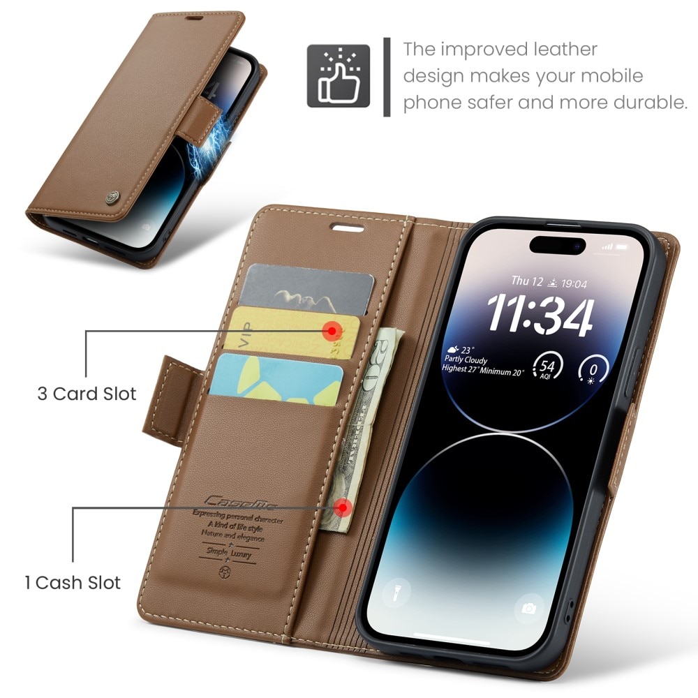 RFID Slim Lompakkokotelo iPhone 15 Pro Max Ruskea