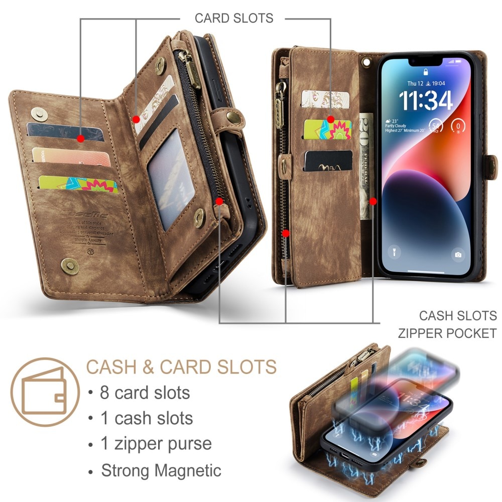 Multi-slot Suojakotelo iPhone 15 Plus ruskea