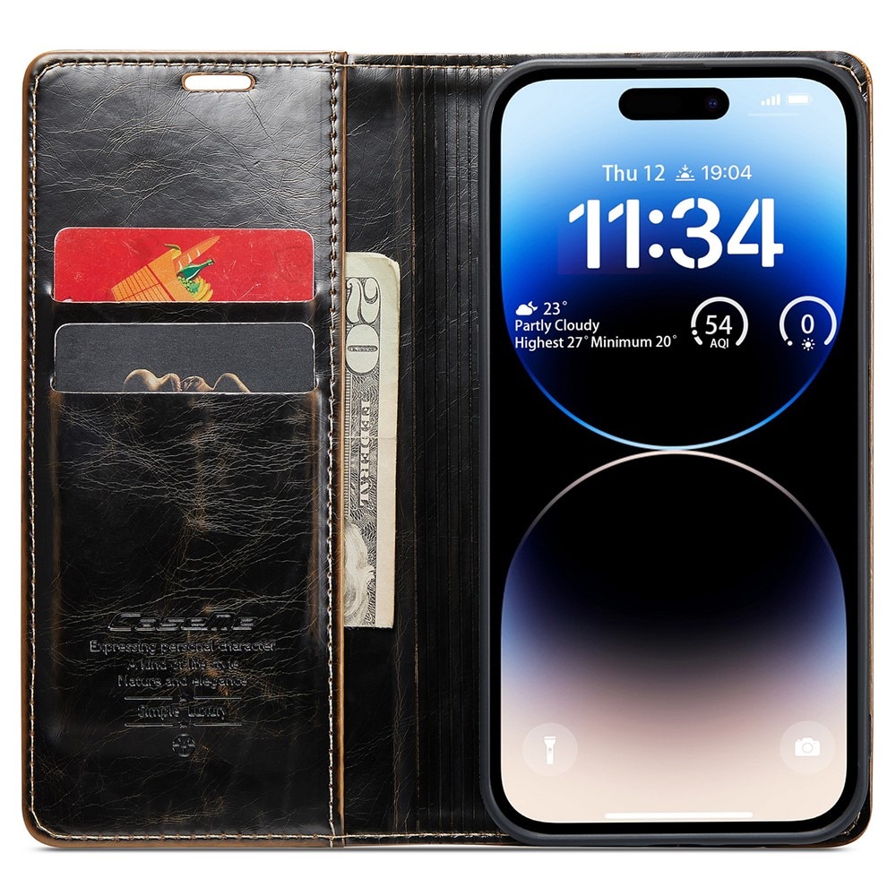 Leather Wallet iPhone 15 ruskea