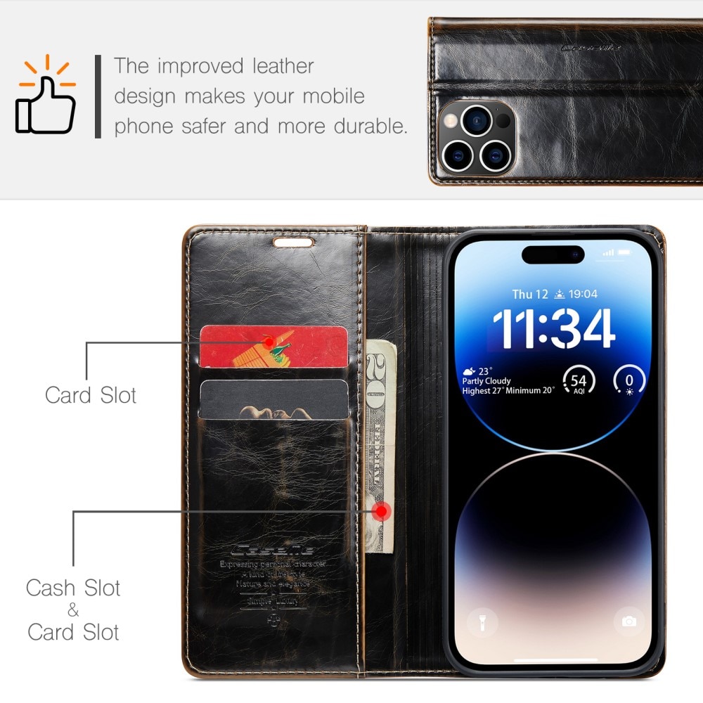 Leather Wallet iPhone 15 Pro ruskea