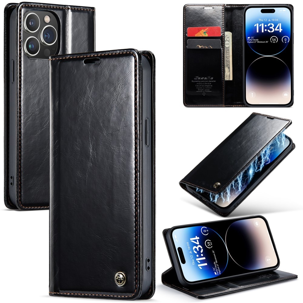 Leather Wallet iPhone 15 Pro Max musta
