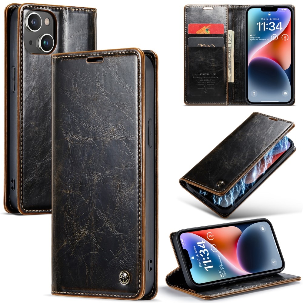 Leather Wallet iPhone 15 ruskea