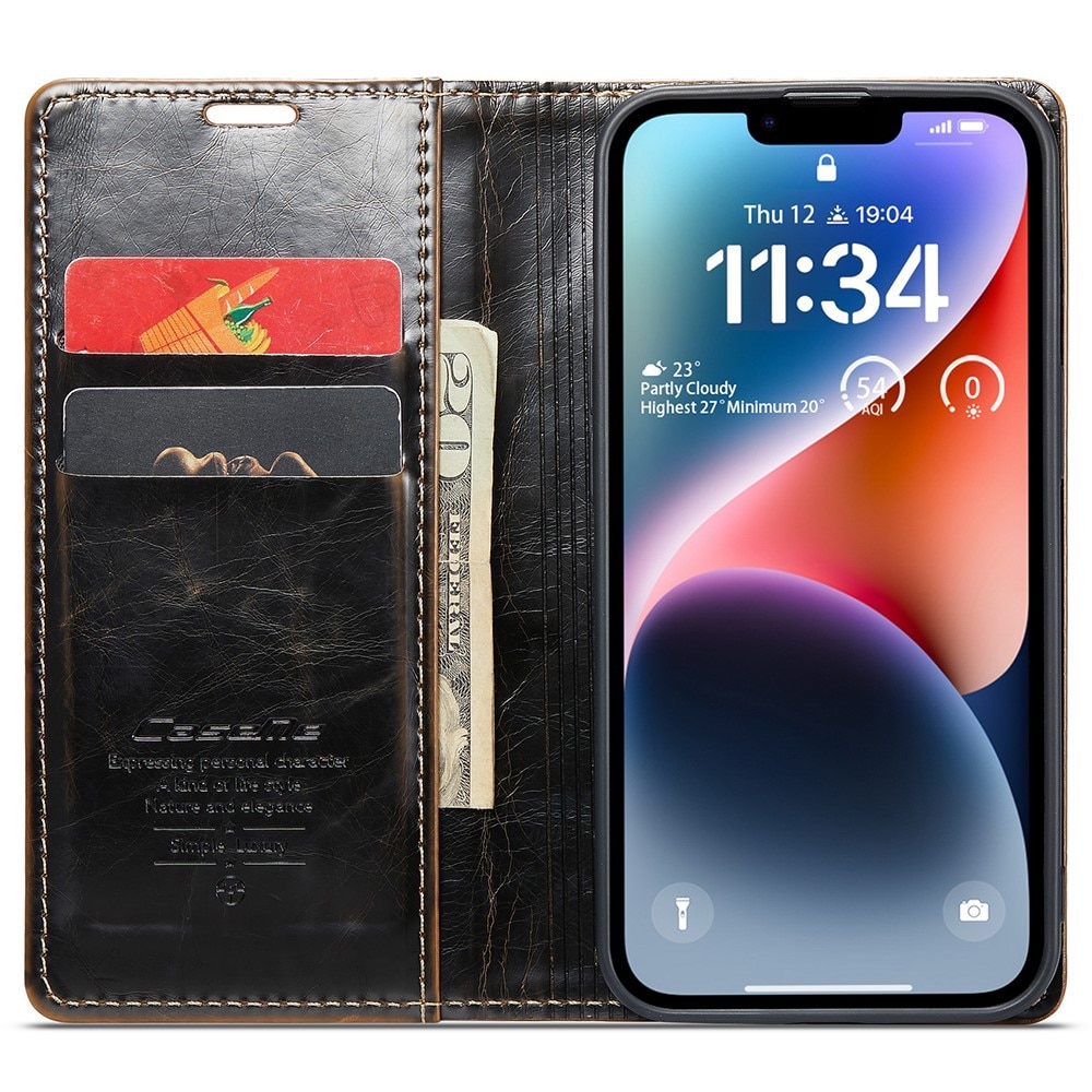 Leather Wallet iPhone 15 ruskea