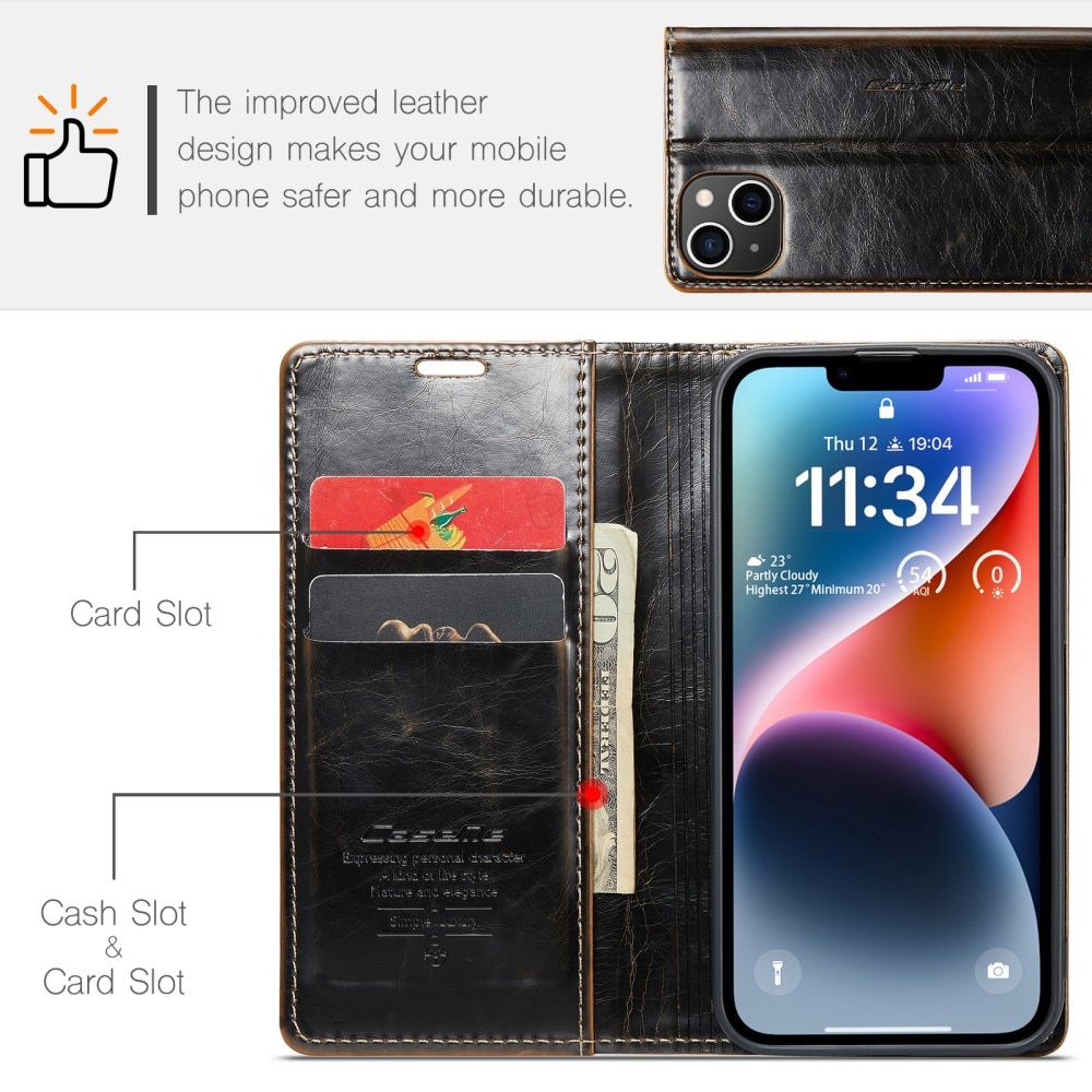 Leather Wallet iPhone 15 ruskea