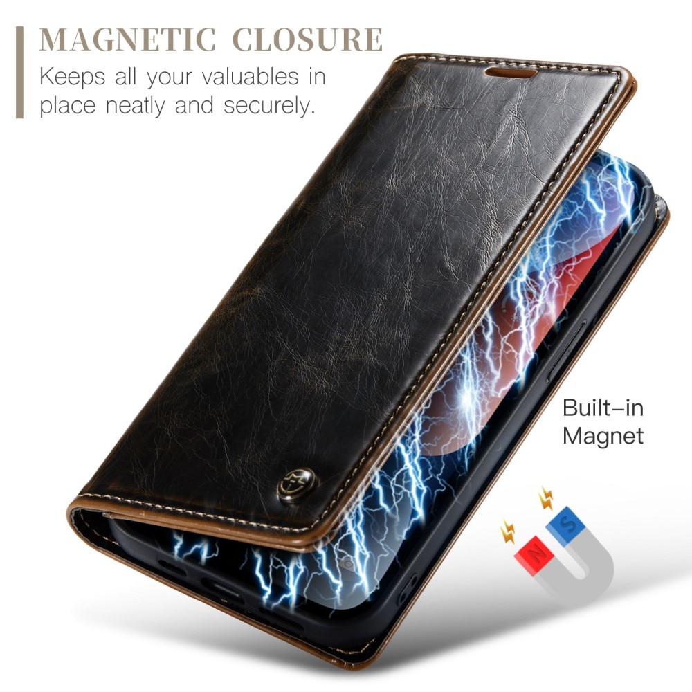 Leather Wallet iPhone 15 ruskea