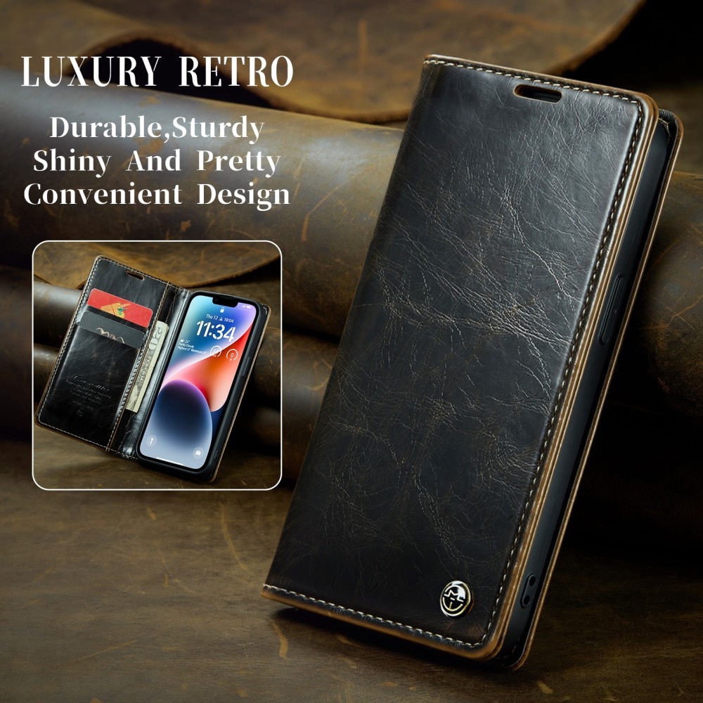 Leather Wallet iPhone 15 ruskea