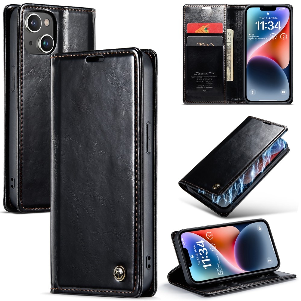 Leather Wallet iPhone 15 musta
