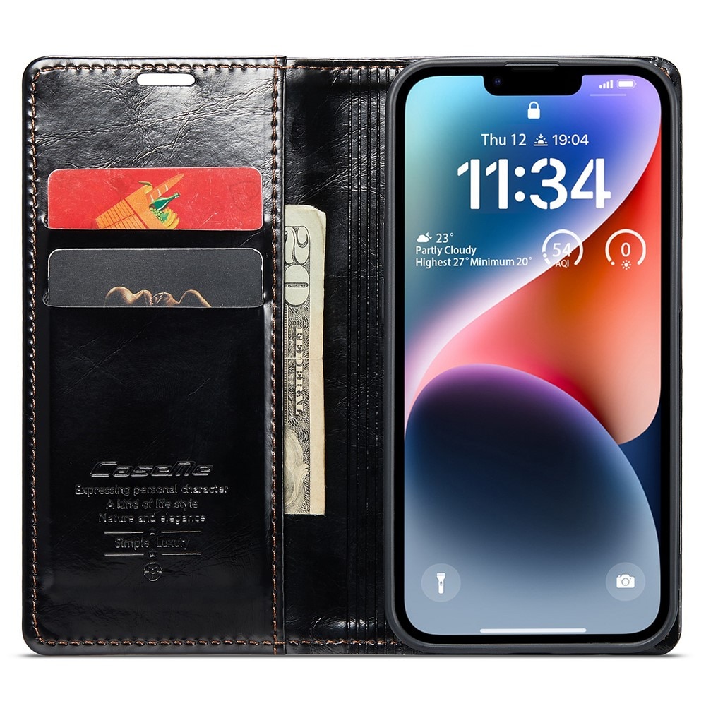 Leather Wallet iPhone 15 musta
