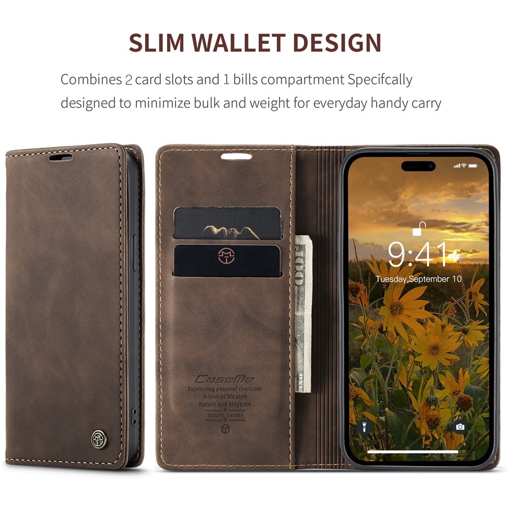 Slim Lompakkokotelo iPhone 15 Pro Max ruskea