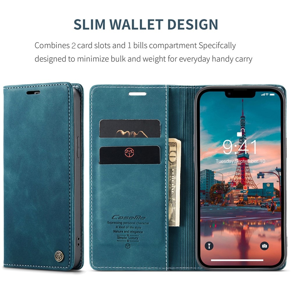 Slim Lompakkokotelo iPhone 15 Plus sininen