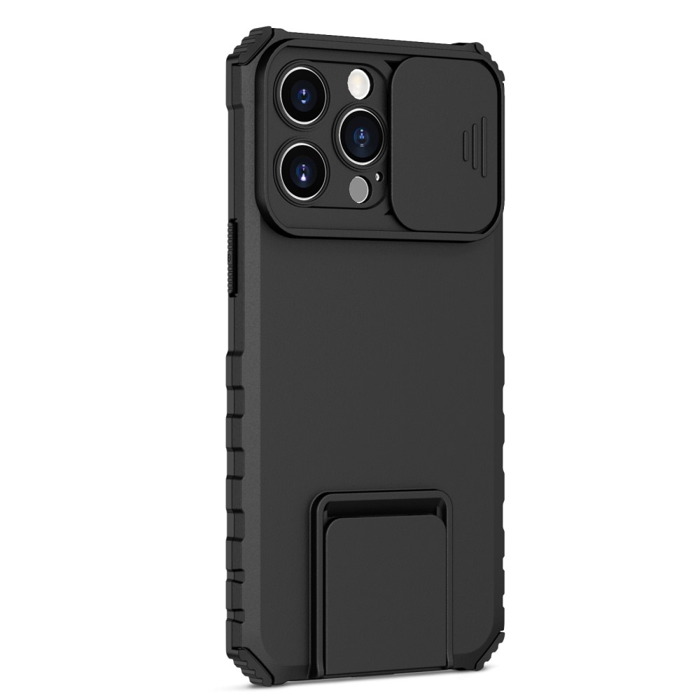 iPhone 15 Pro Max Kickstand Kotelo Kamerasuojalla Musta
