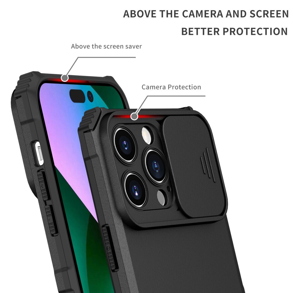 iPhone 15 Pro Max Kickstand Kotelo Kamerasuojalla Musta