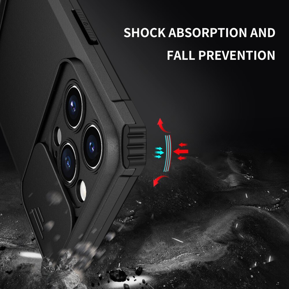 iPhone 15 Pro Max Kickstand Kotelo Kamerasuojalla Musta