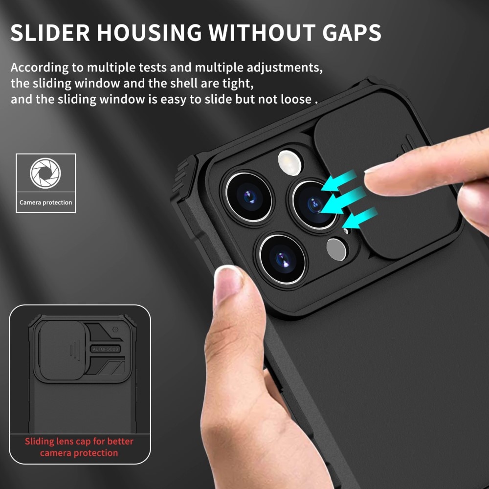 iPhone 15 Pro Max Kickstand Kotelo Kamerasuojalla Musta