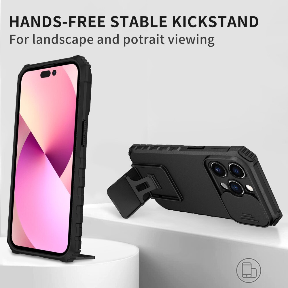 iPhone 15 Pro Kickstand Kotelo Kamerasuojalla musta