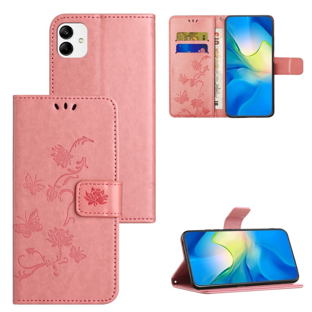 Nahkakotelo Perhonen Motorola Moto G14 Vaaleanpunainen