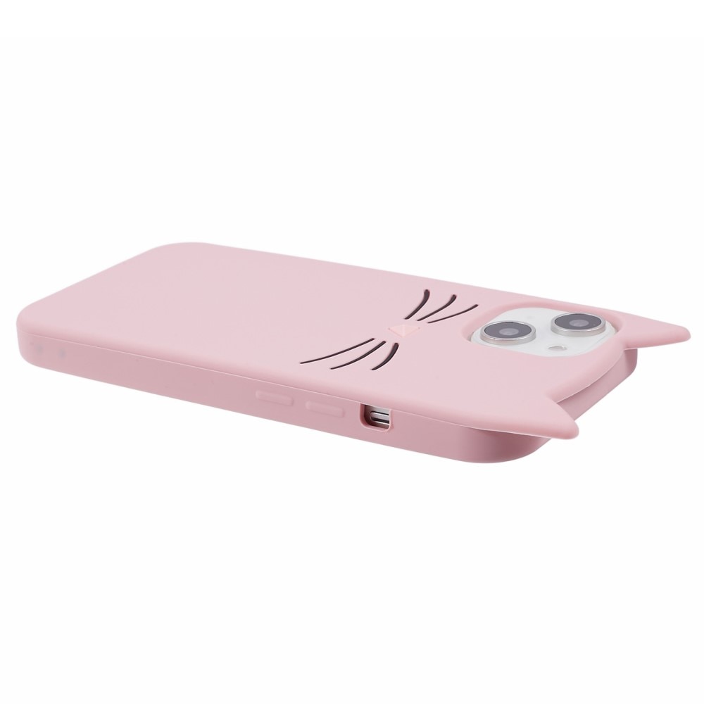 Silikonikuori Kissa iPhone 13 vaaleanpunainen