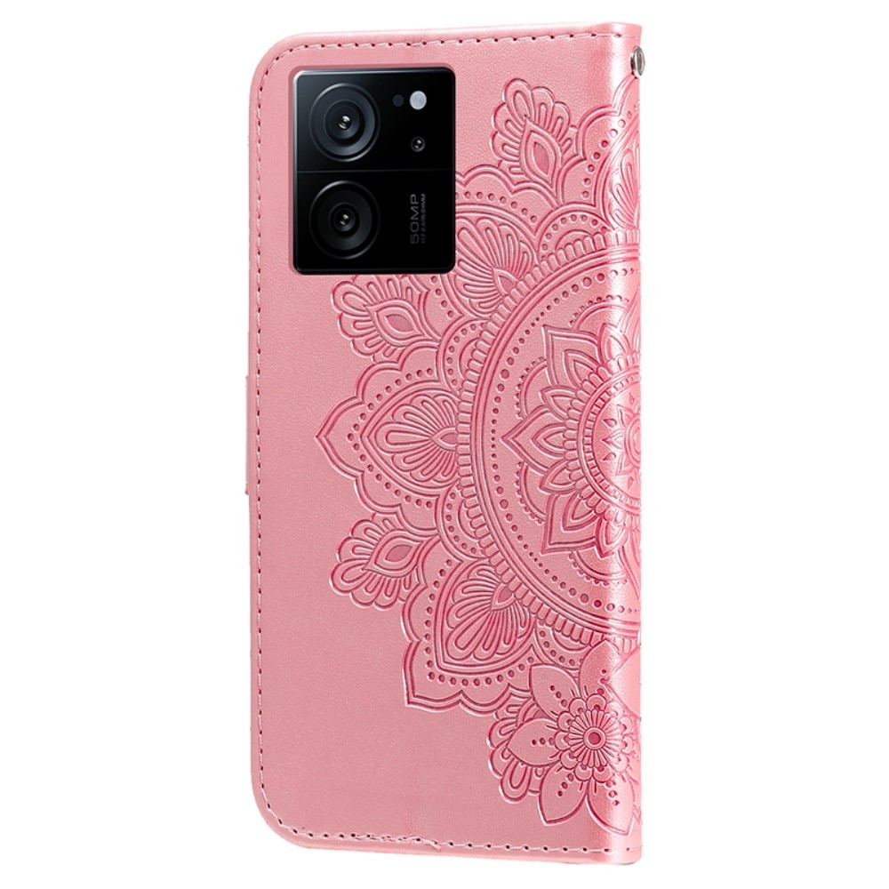 Nahkakotelo Mandala Xiaomi 13T vaaleanpunainen