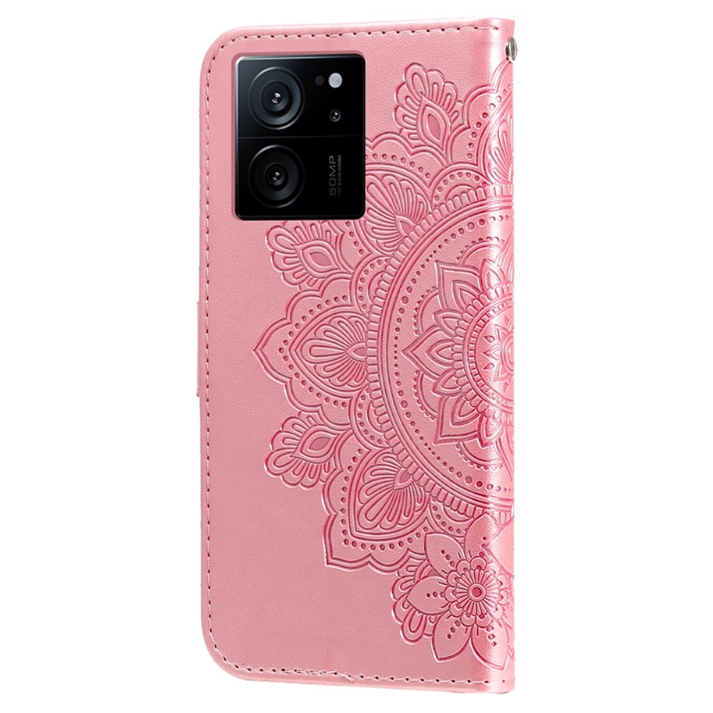 Nahkakotelo Mandala Xiaomi 13T Pro vaaleanpunainen