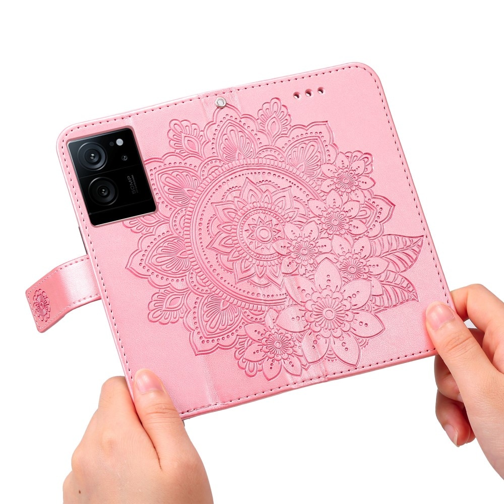 Nahkakotelo Mandala Xiaomi 13T Pro vaaleanpunainen