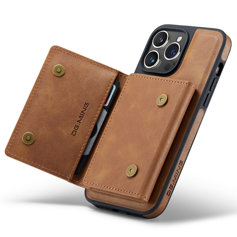 Magnetic Card Slot Zipper Case iPhone 15 Pro Max Cognac