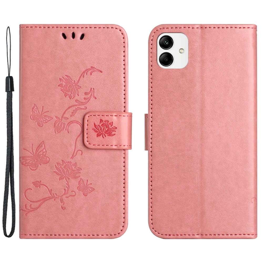 Nahkakotelo Perhonen Motorola Moto G54 vaaleanpunainen