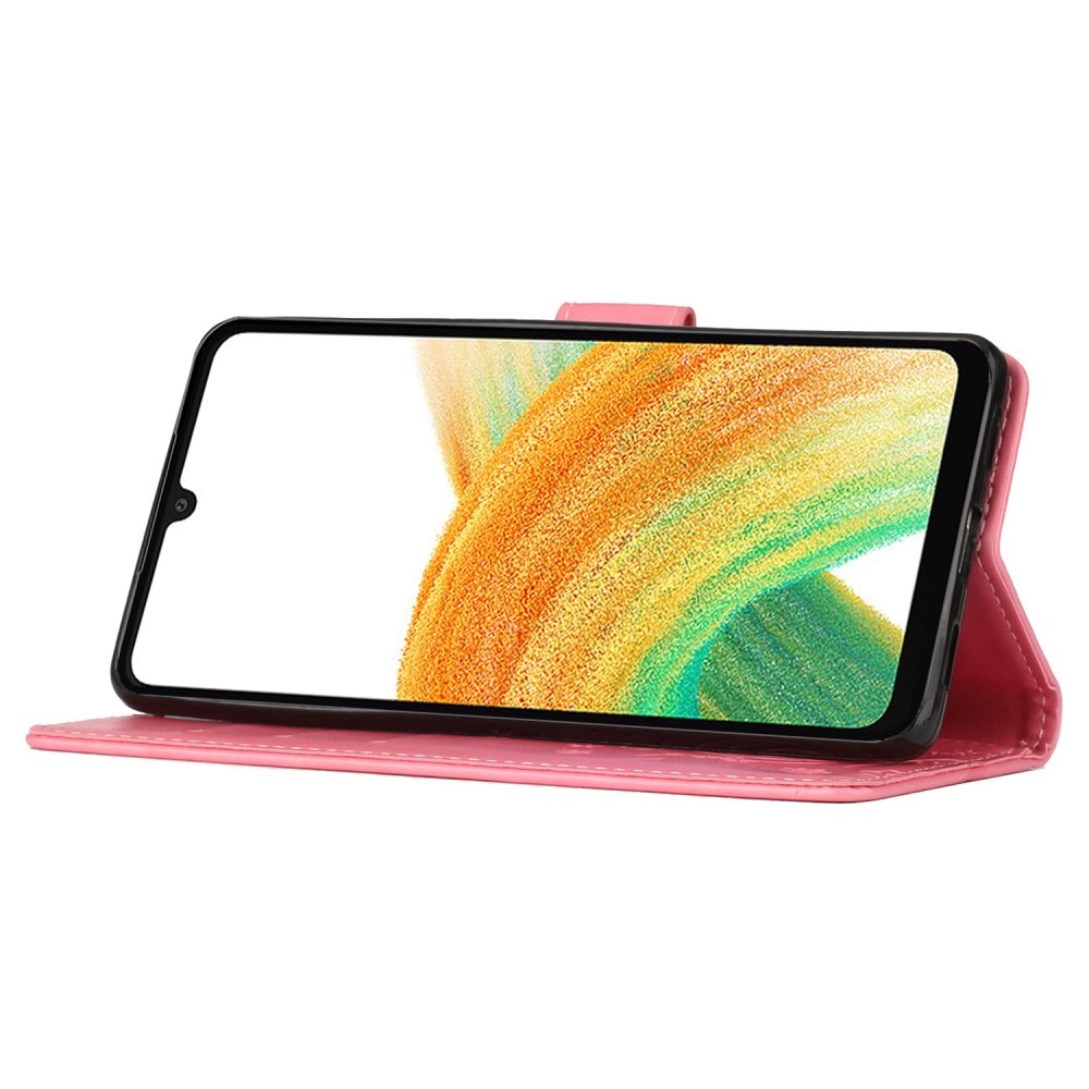 Nahkakotelo Perhonen Samsung Galaxy A25 vaaleanpunainen