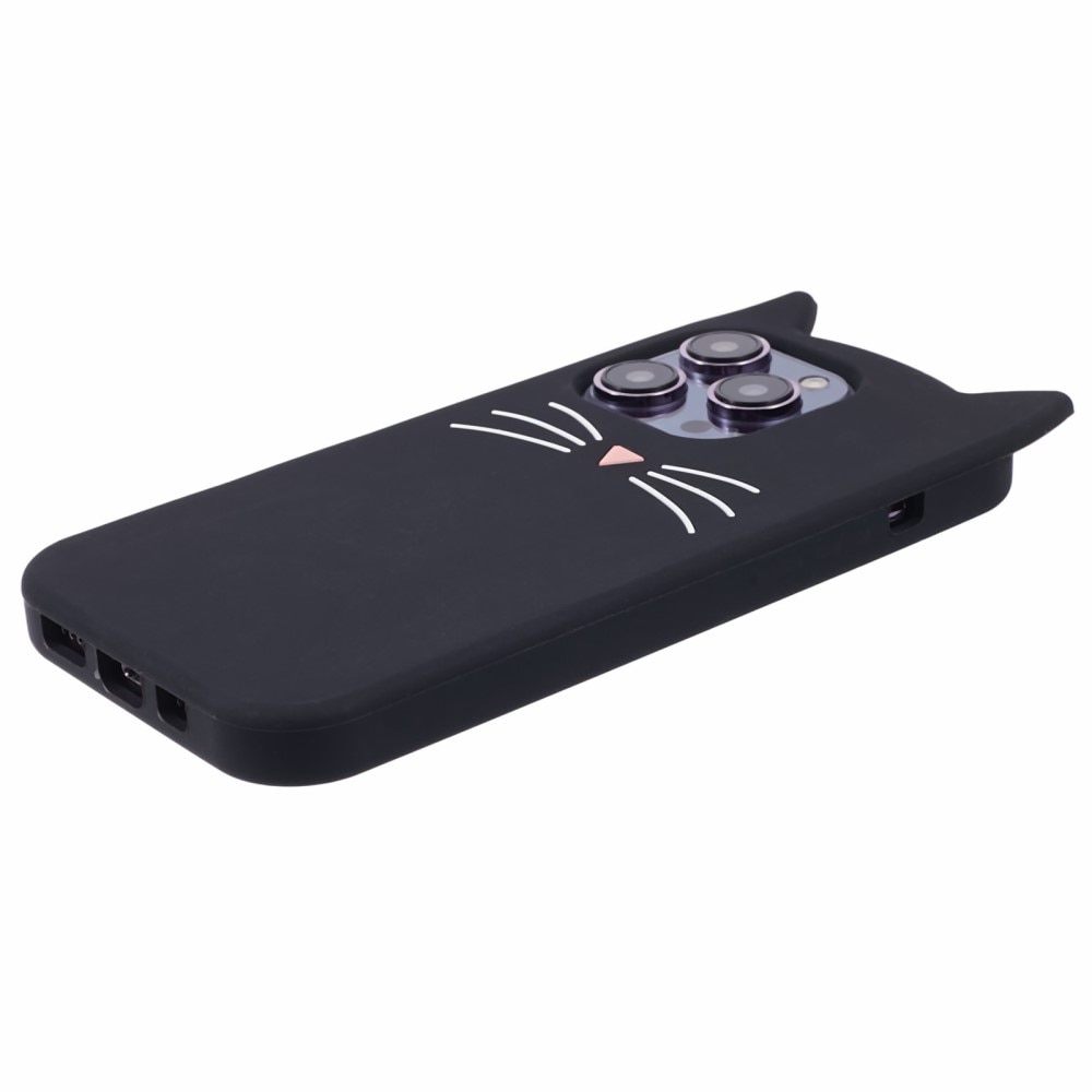 Silikonikuori Kissa iPhone 15 Pro musta