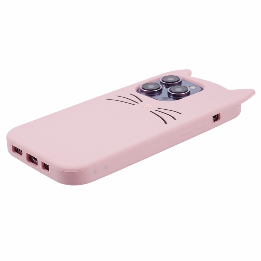 Silikonikuori Kissa iPhone 15 Pro vaaleanpunainen