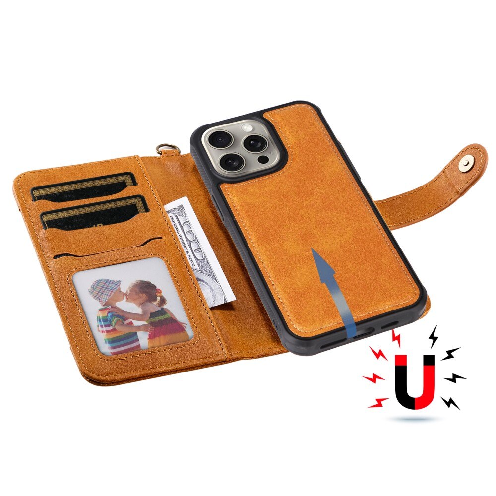 Magnet Leather Wallet iPhone 15 Pro Max cognac