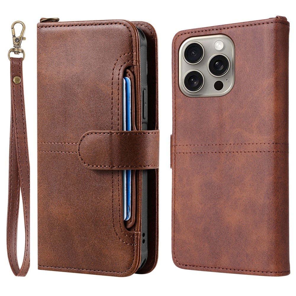 Magnet Leather Wallet iPhone 15 Pro Max ruskea