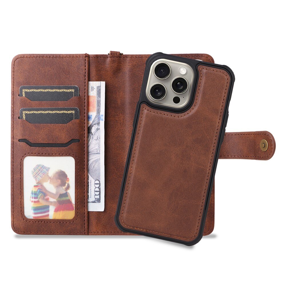 Magnet Leather Wallet iPhone 15 Pro Max ruskea