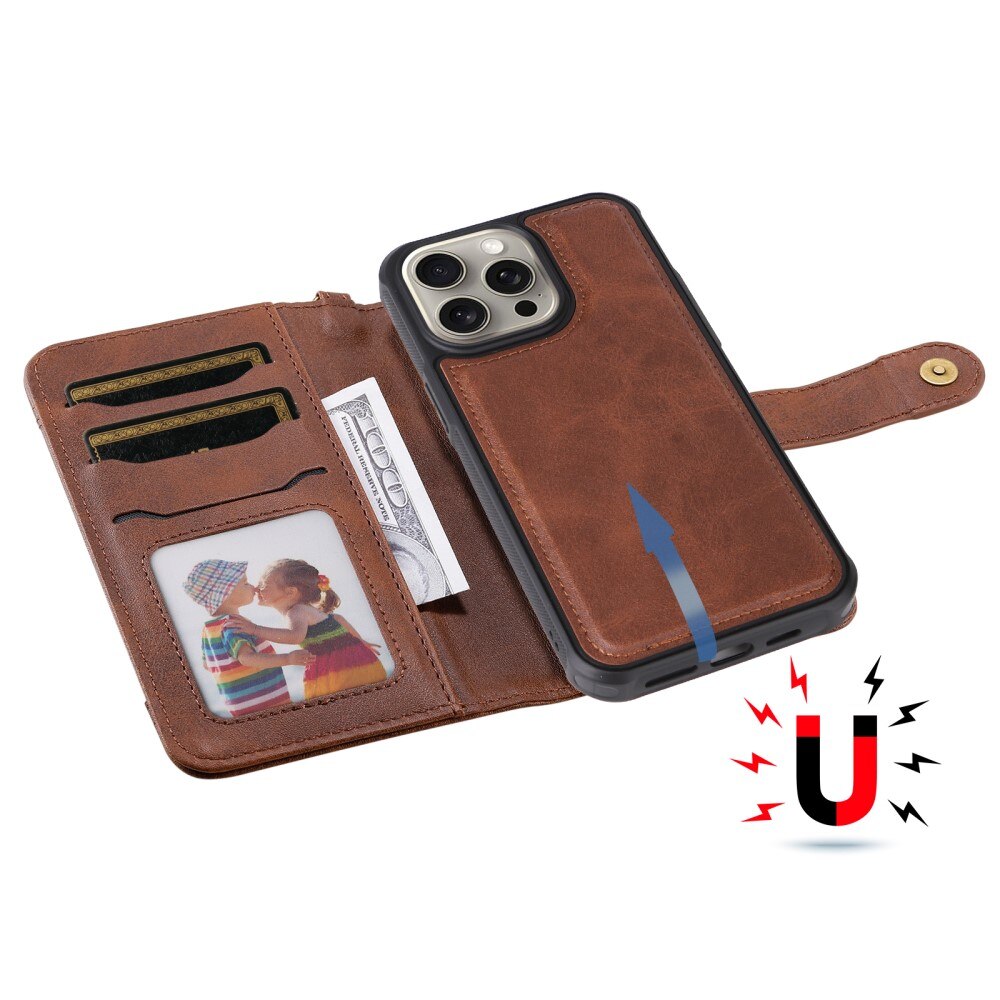 Magnet Leather Wallet iPhone 15 Pro Max ruskea