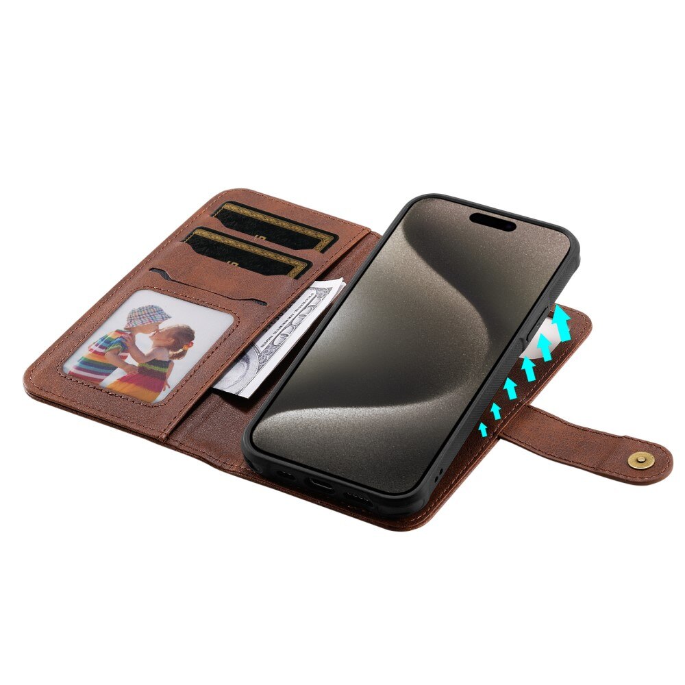 Magnet Leather Wallet iPhone 15 Pro Max ruskea