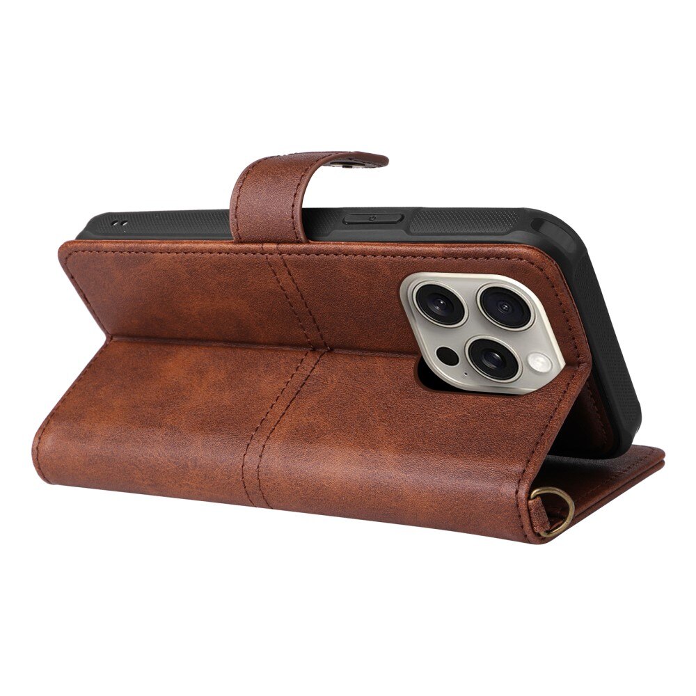 Magnet Leather Wallet iPhone 15 Pro Max ruskea