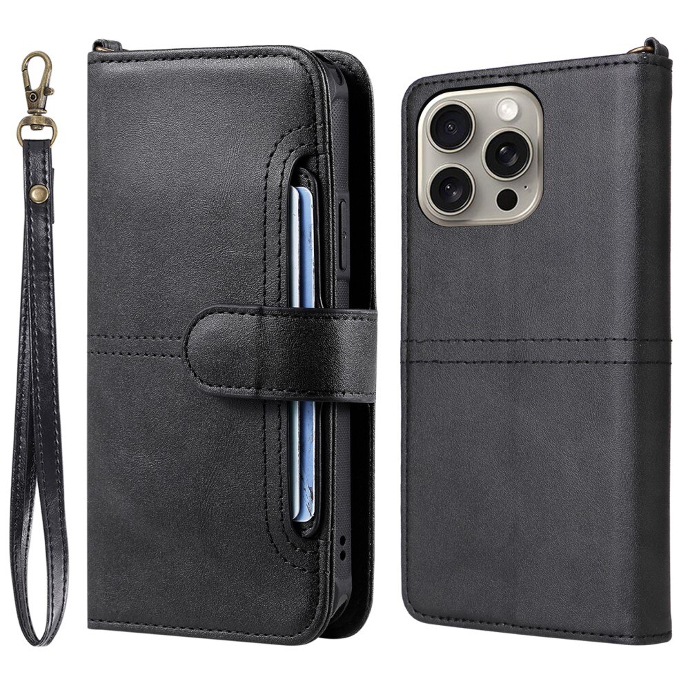 Magnet Leather Wallet iPhone 15 Pro Max musta