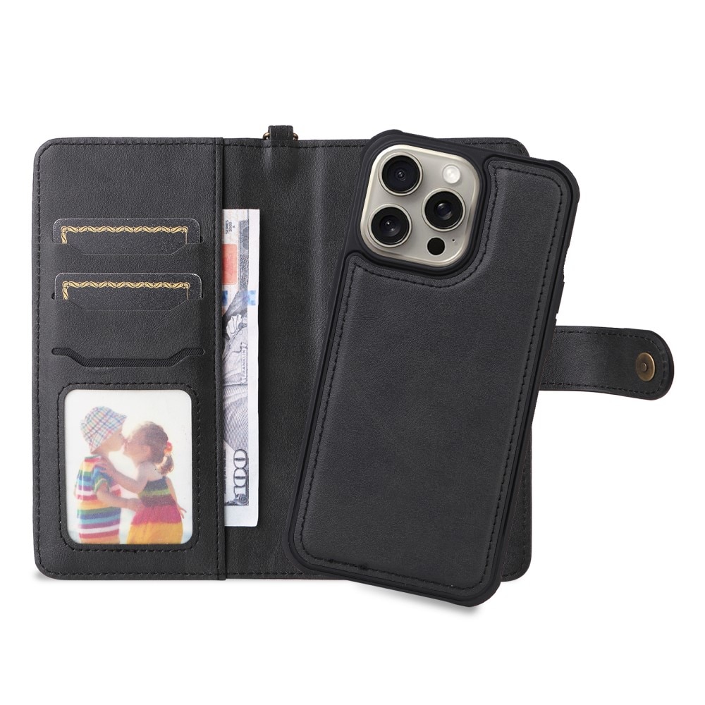 Magnet Leather Wallet iPhone 15 Pro Max musta