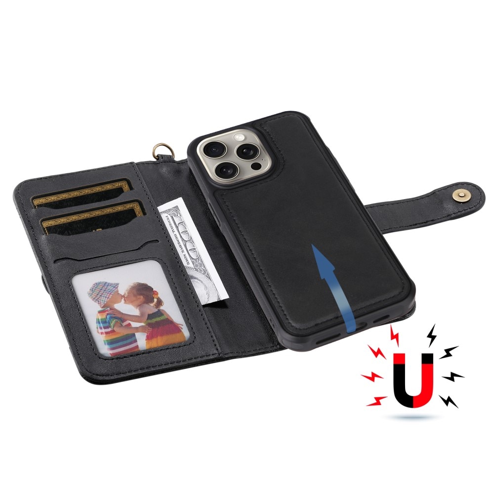 Magnet Leather Wallet iPhone 15 Pro Max musta