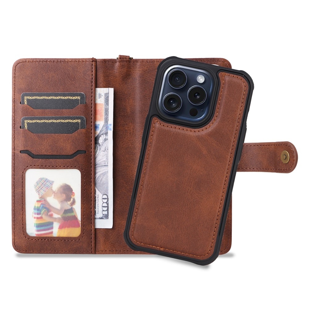 Magnet Leather Wallet iPhone 15 Pro ruskea