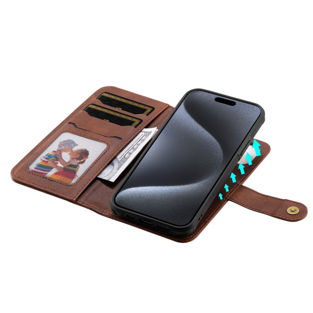 Magnet Leather Wallet iPhone 15 Pro ruskea