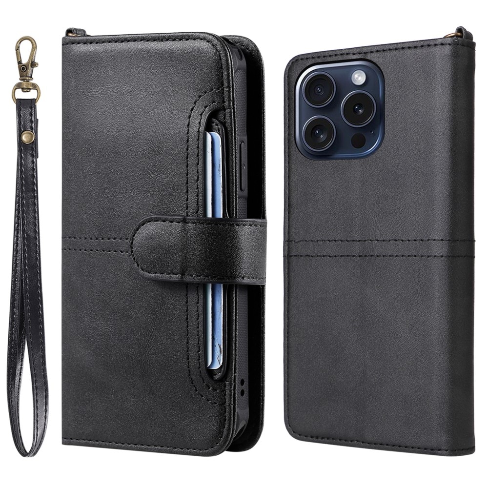 Magnet Leather Wallet iPhone 15 Pro musta