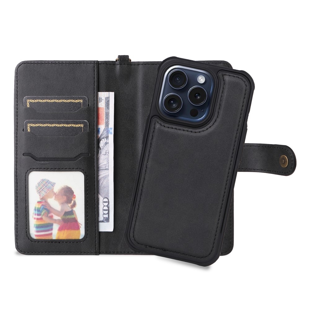 Magnet Leather Wallet iPhone 15 Pro musta