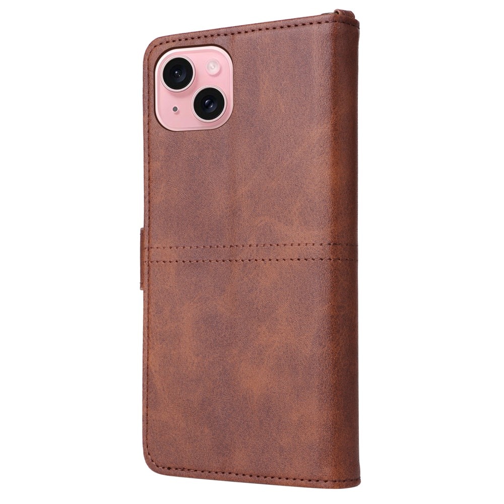 Magnet Leather Wallet iPhone 15 ruskea