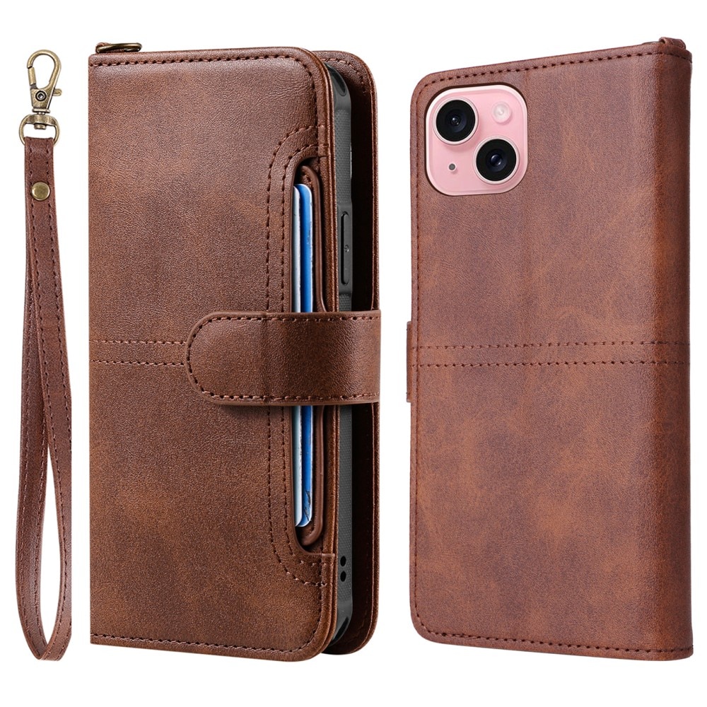 Magnet Leather Wallet iPhone 15 ruskea