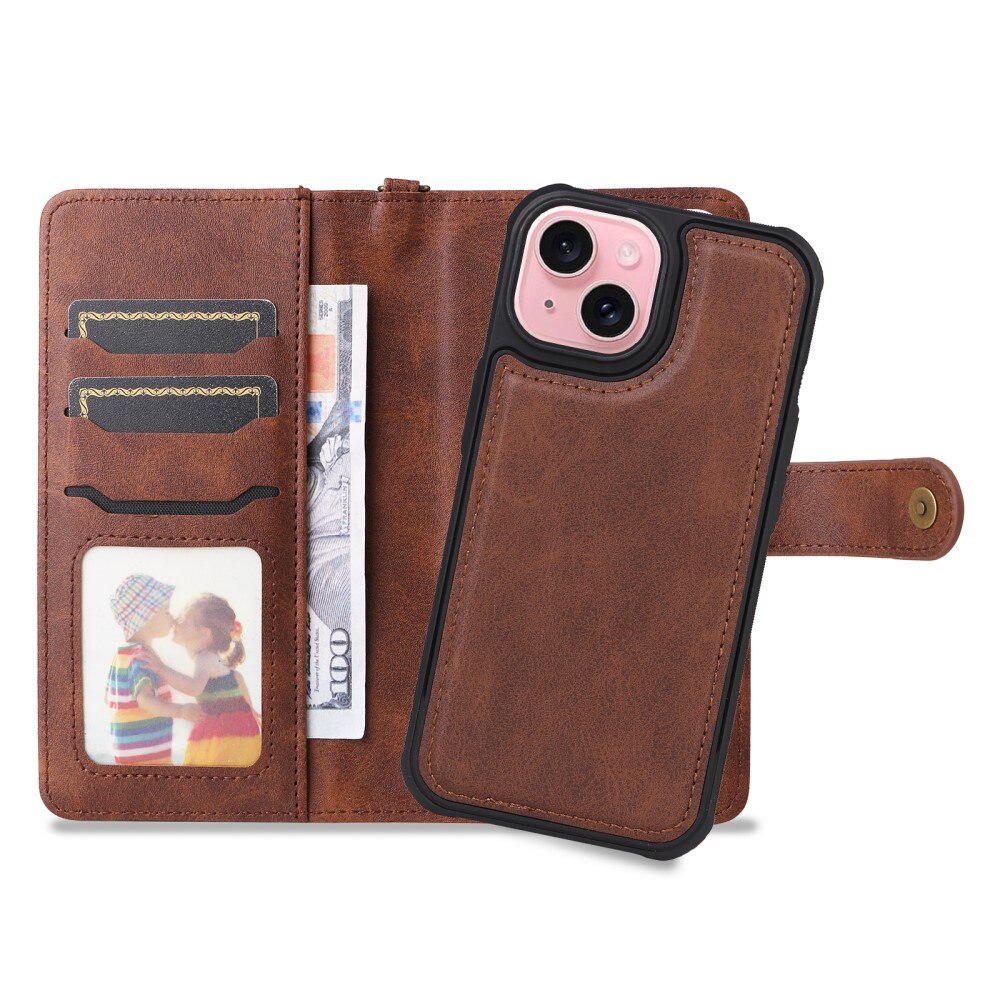 Magnet Leather Wallet iPhone 15 ruskea