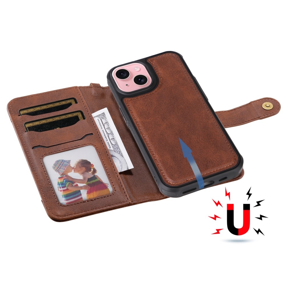 Magnet Leather Wallet iPhone 15 ruskea
