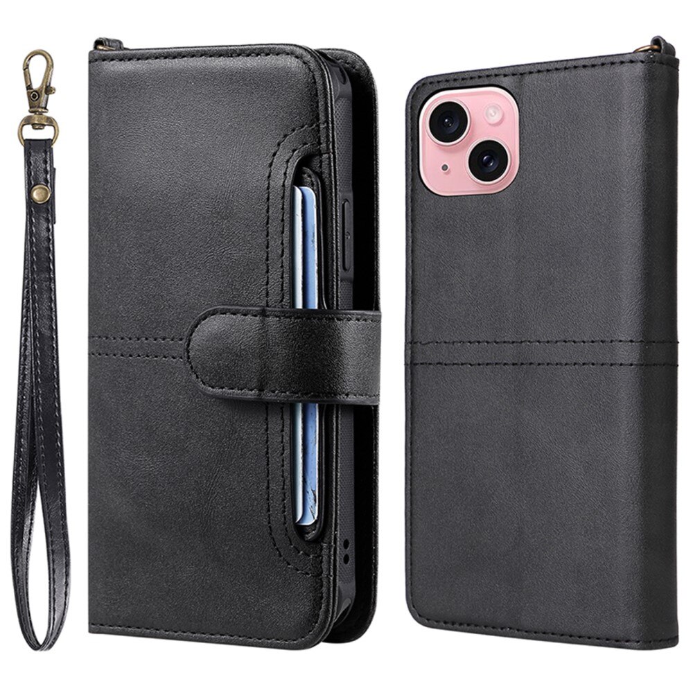 Magnet Leather Wallet iPhone 15 musta